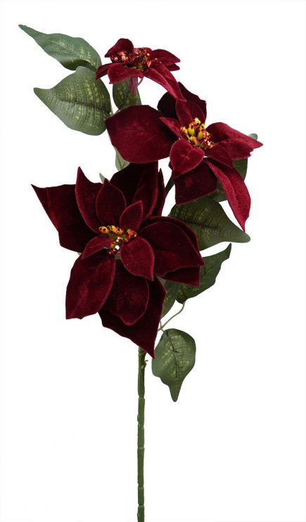 3H Velvet Poinsettia Spray 82cm