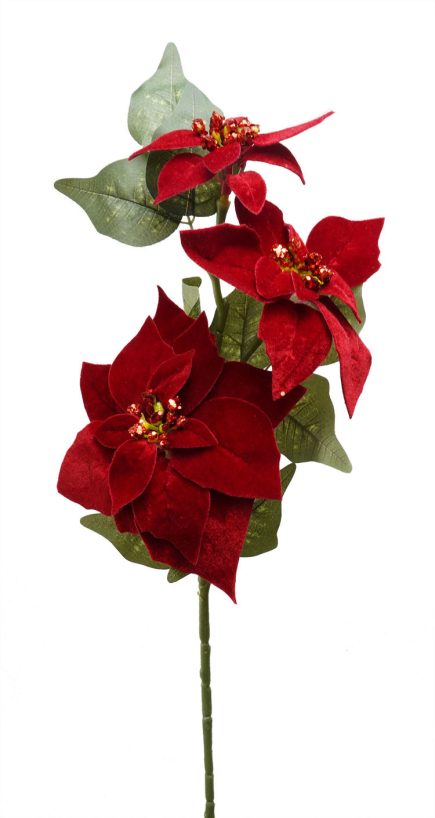 3H Velvet Poinsettia Spray 82cm