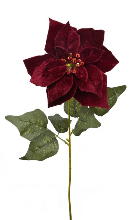 Velvet Poinsettia Stem 56cm